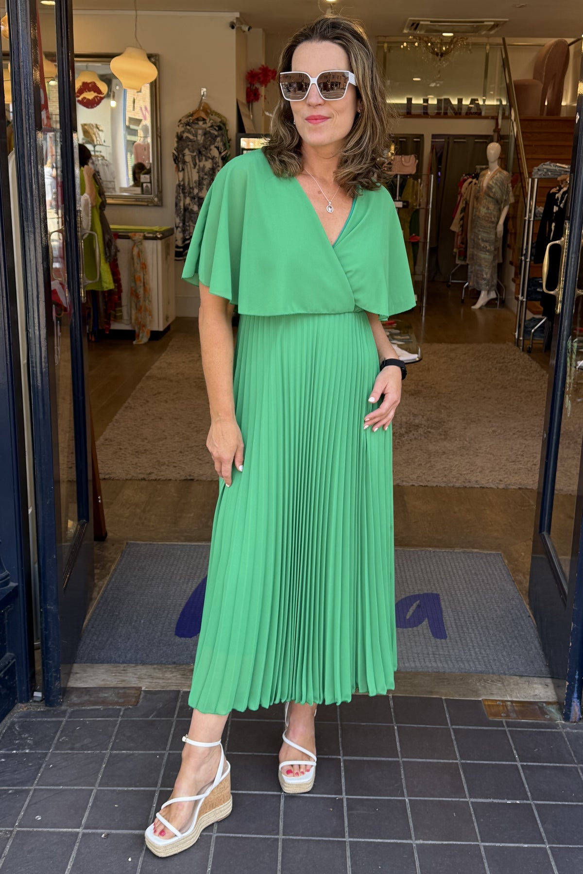 Mariella Pleated Chiffon Dress