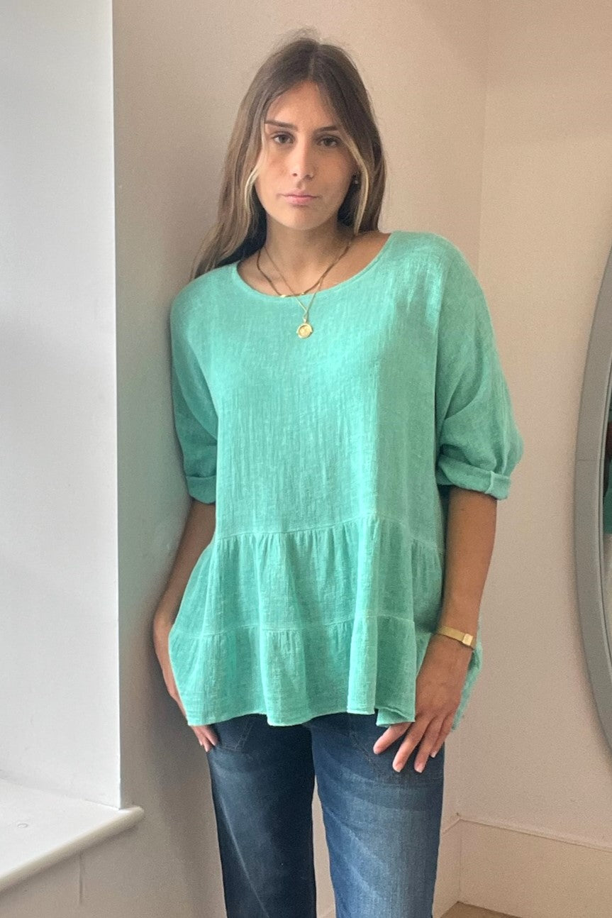 Oversized Linen & Cotton Mix Tiered Top