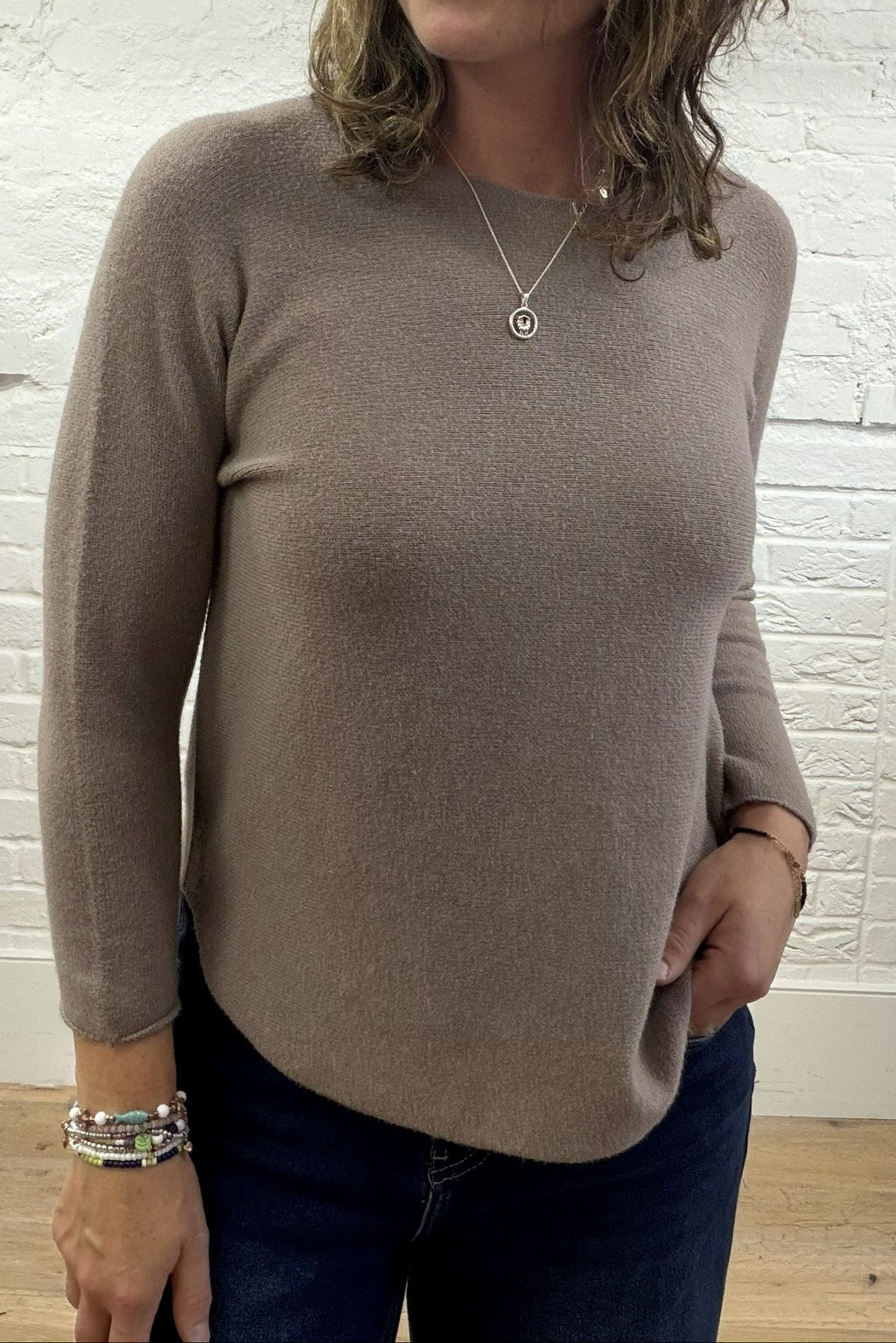 Phoebe Curved Hem Round Neck