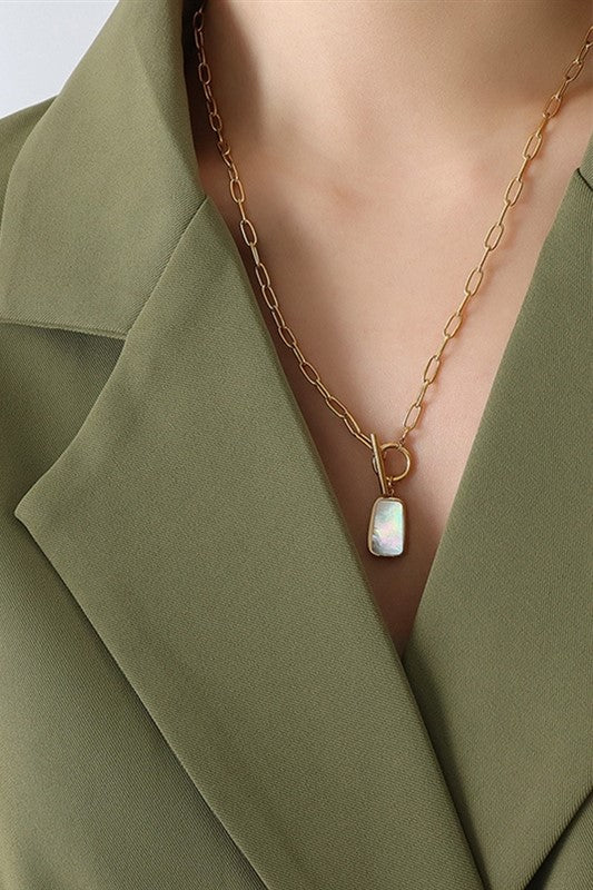 Mother of Pearl Pendant Necklace in 18K Gold Plate