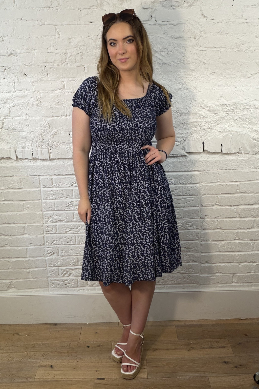 Short Ditsy Floral Smocked Dress