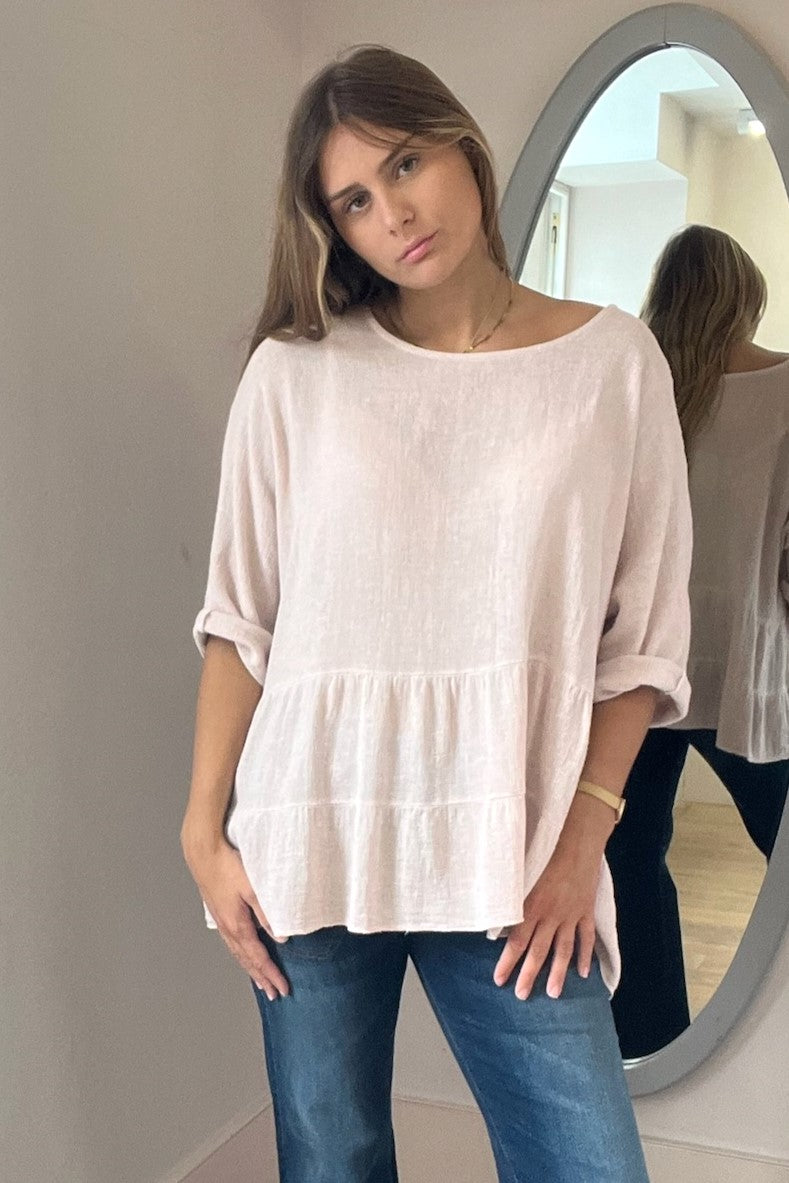 Oversized Linen & Cotton Mix Tiered Top