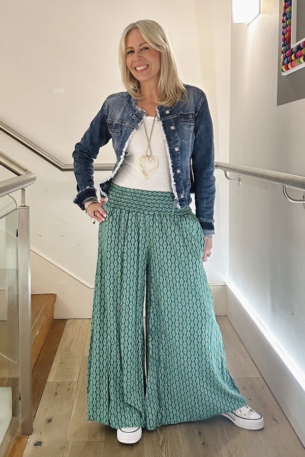 Patterned Wide Leg Trousers