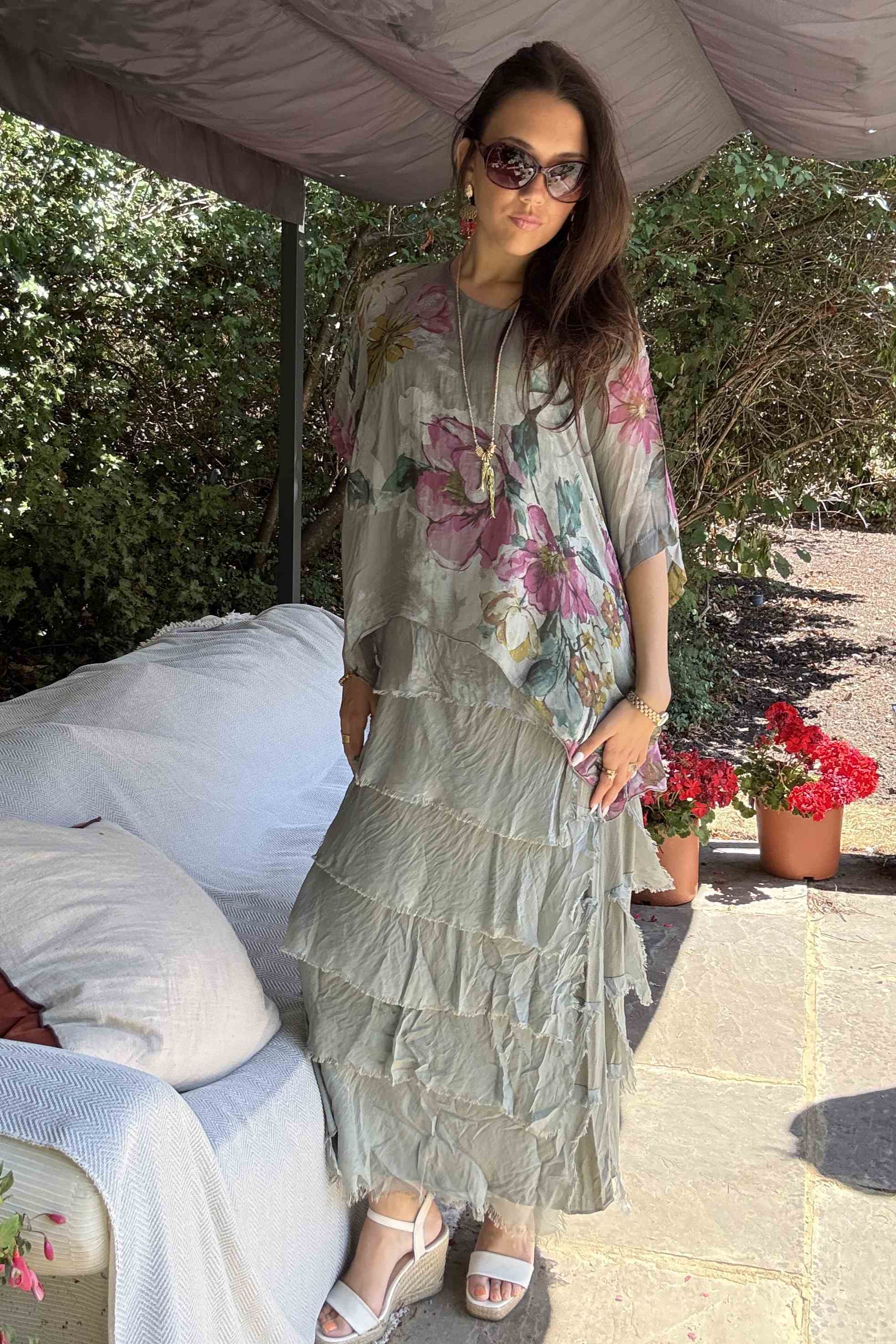 Floral Silk Overlay Dress