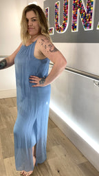 Long Silk Mix Overlay Slip Dress
