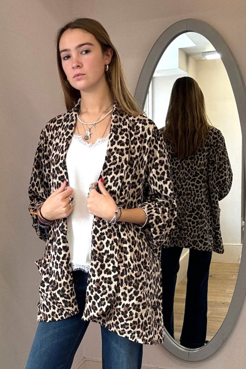 Leopard Print Open Blazer