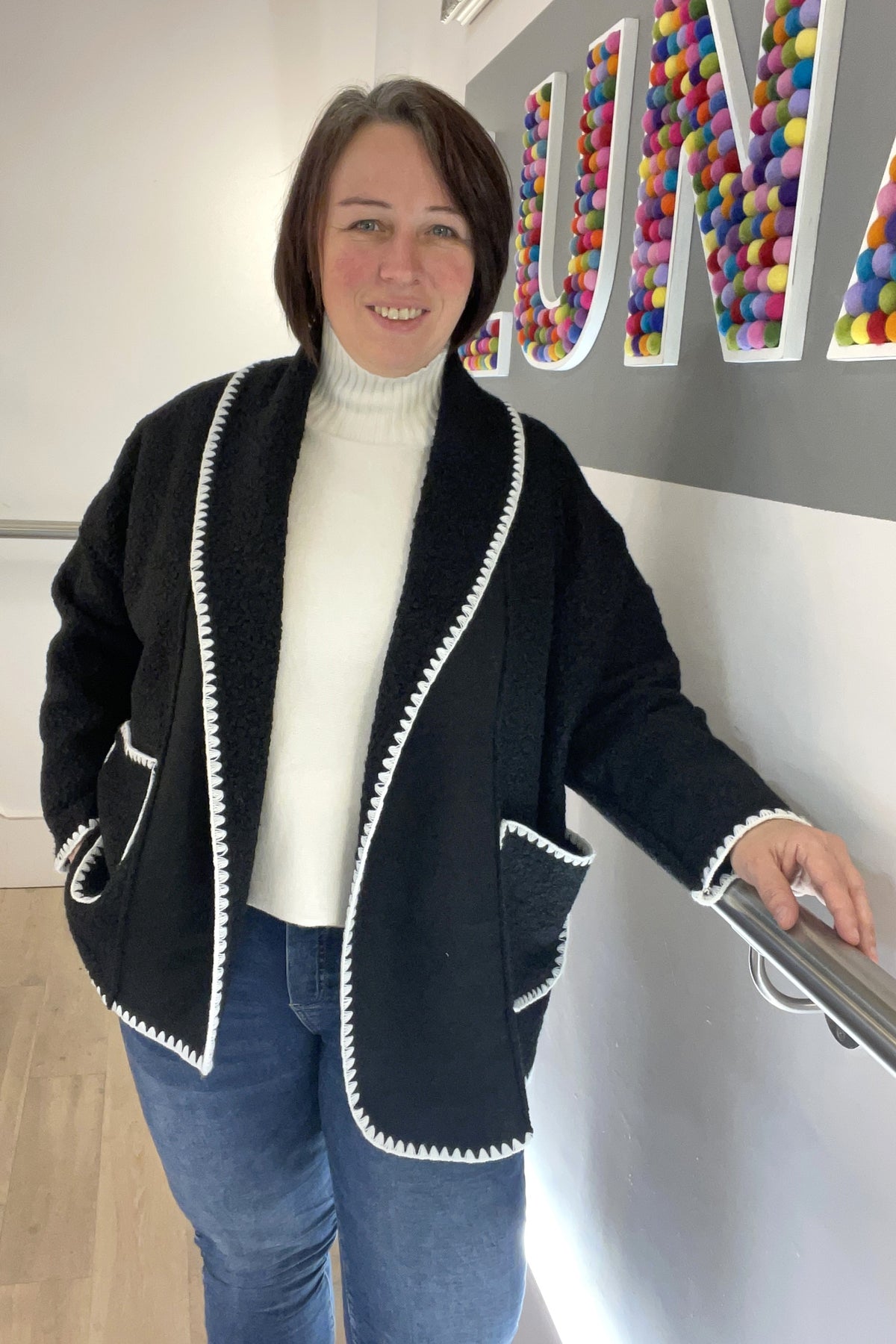 Blanket Stitch Boucle Style Jacket