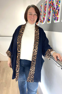 Leopard Print Trim Kimono Jacket