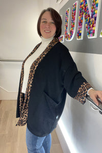 Leopard Print Trim Kimono Jacket