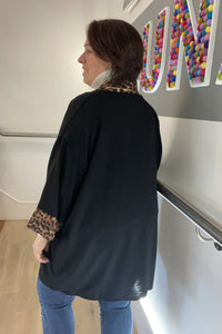 Leopard Print Trim Kimono Jacket