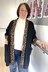 Leopard Print Trim Kimono Jacket