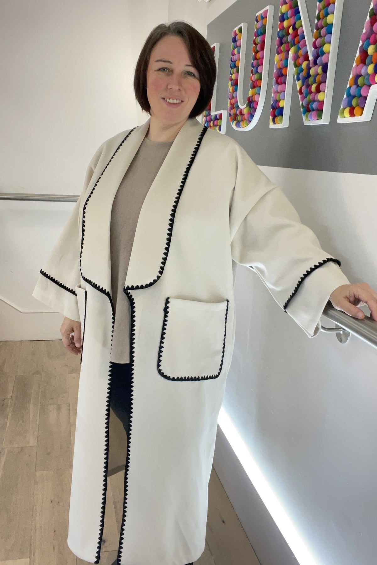 Draped Waterfall Coat with Stich Edging