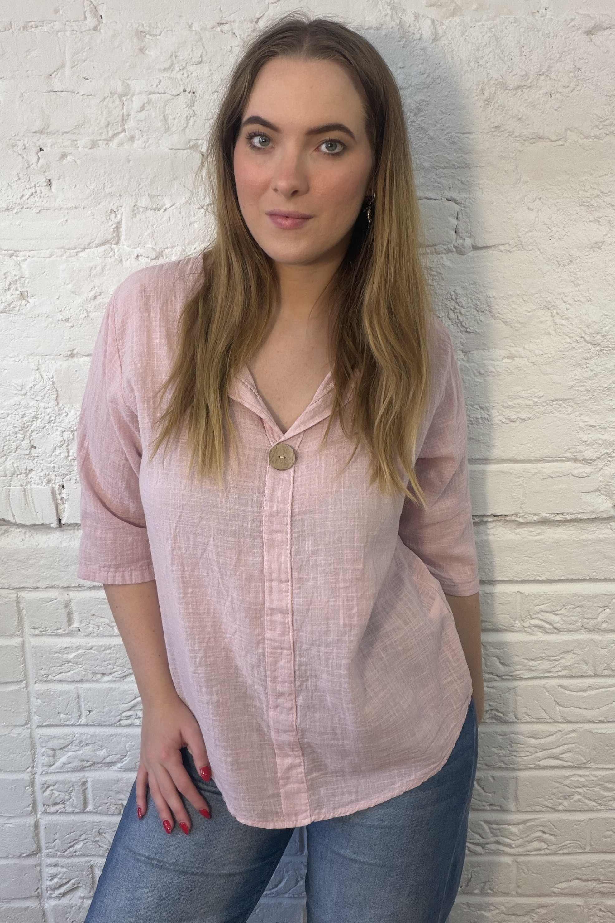Front Button Detail Cotton Top