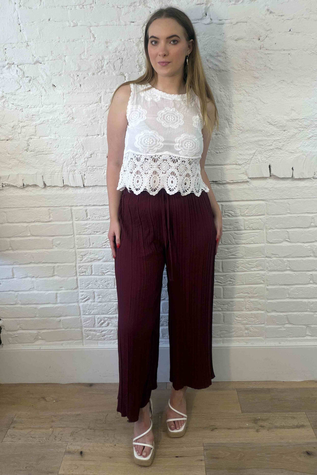 Plisse Wide Leg Trousers