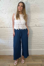 Plisse Wide Leg Trousers