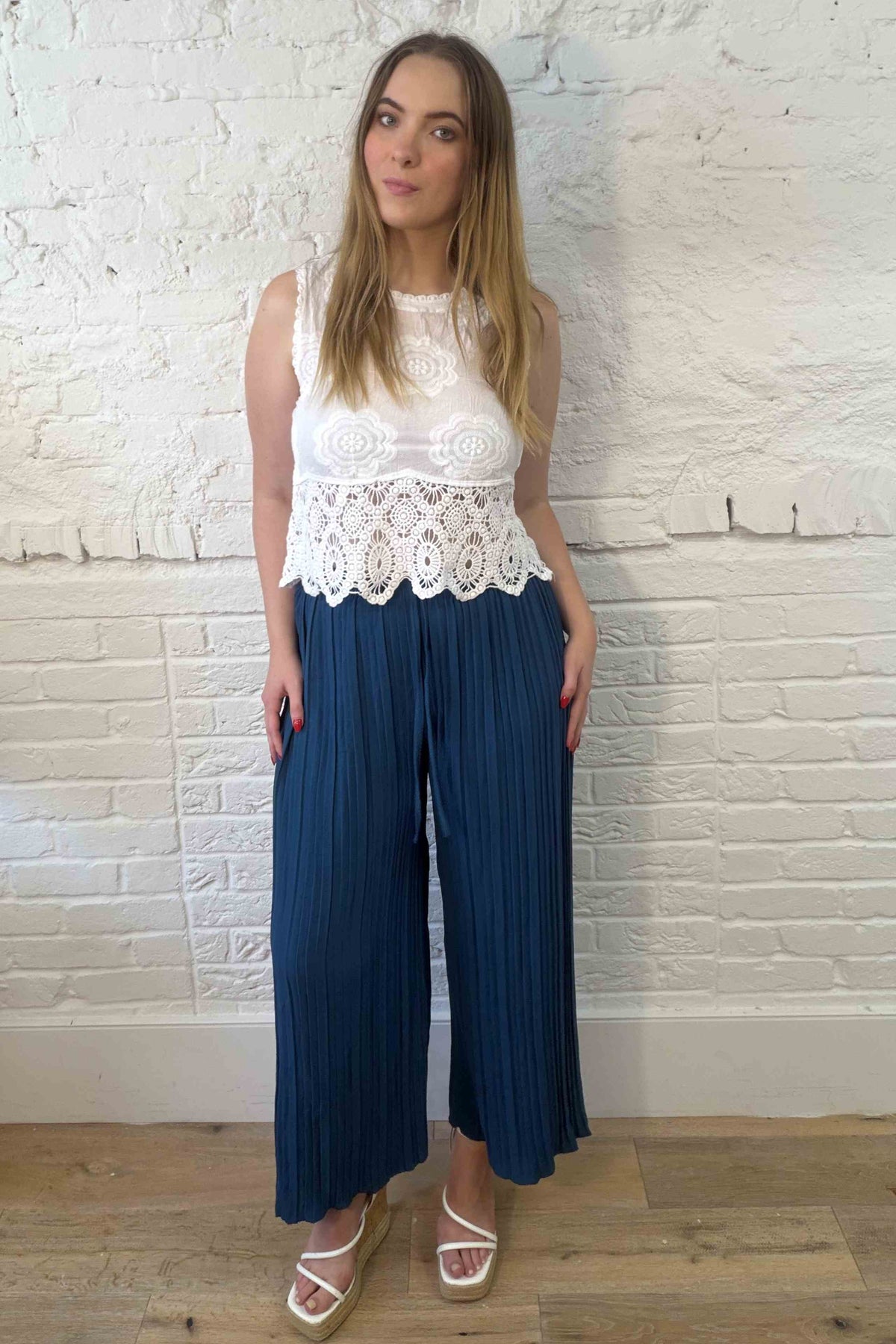 Plisse Wide Leg Trousers