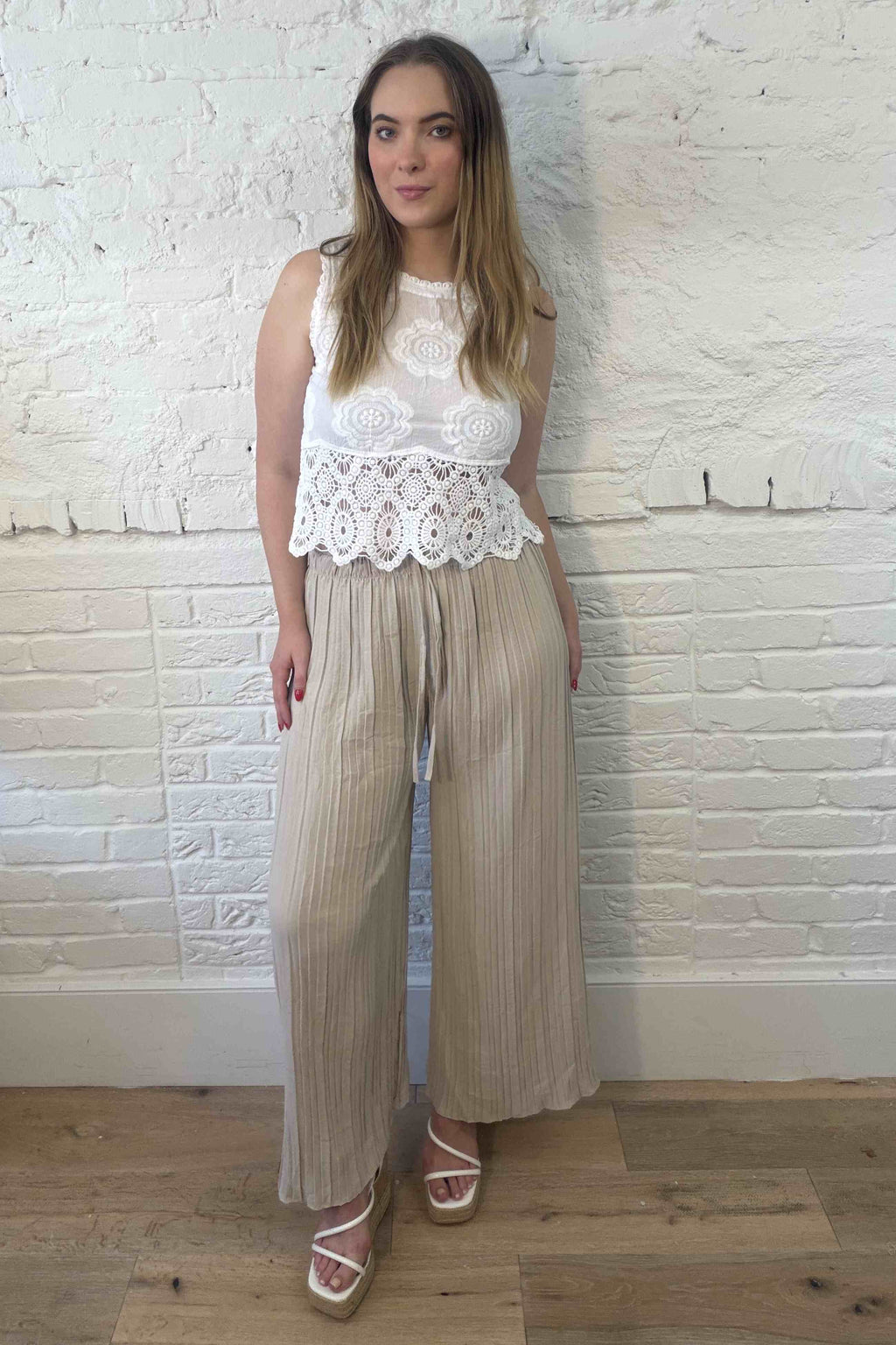 Plisse Wide Leg Trousers