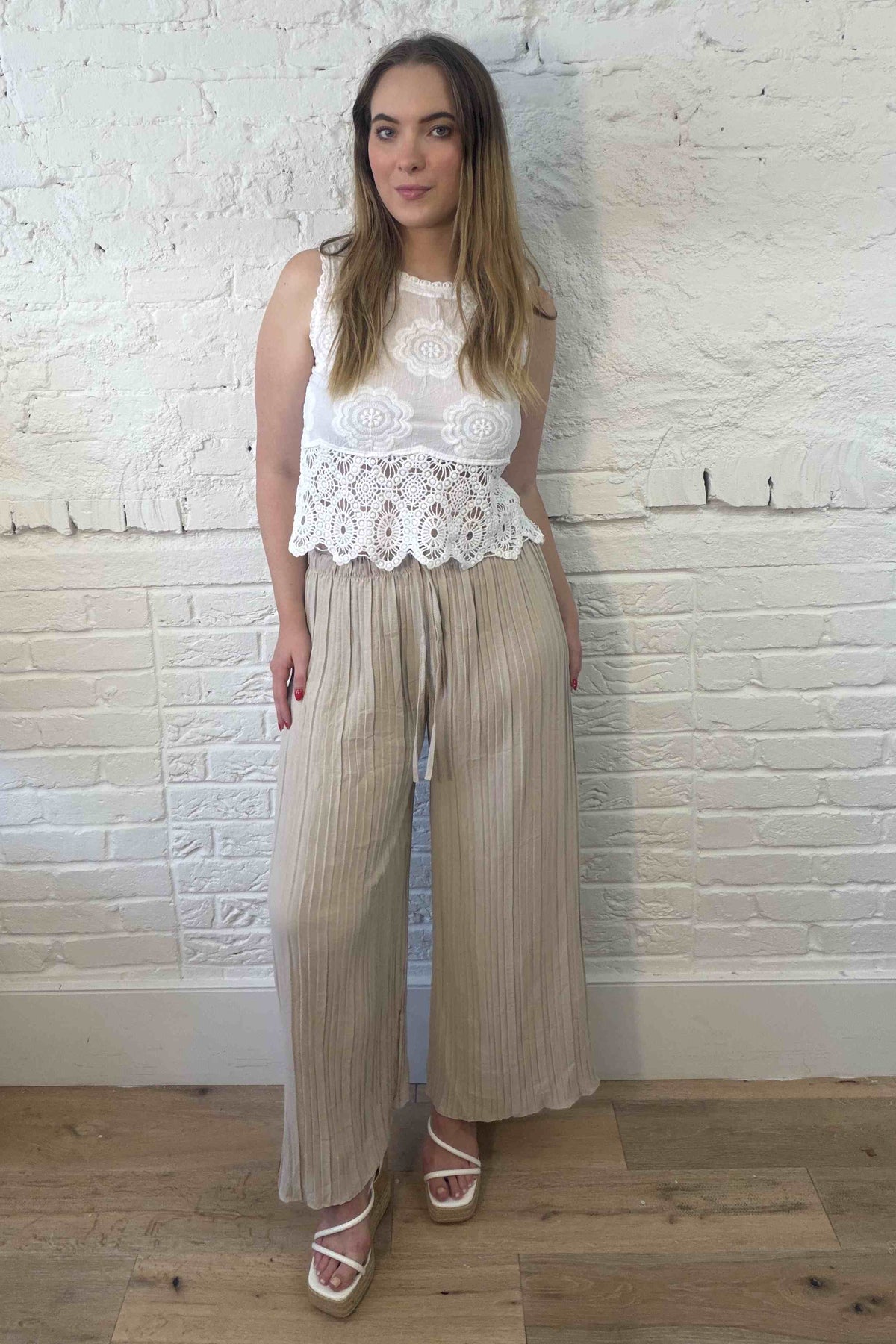 Plisse Wide Leg Trousers