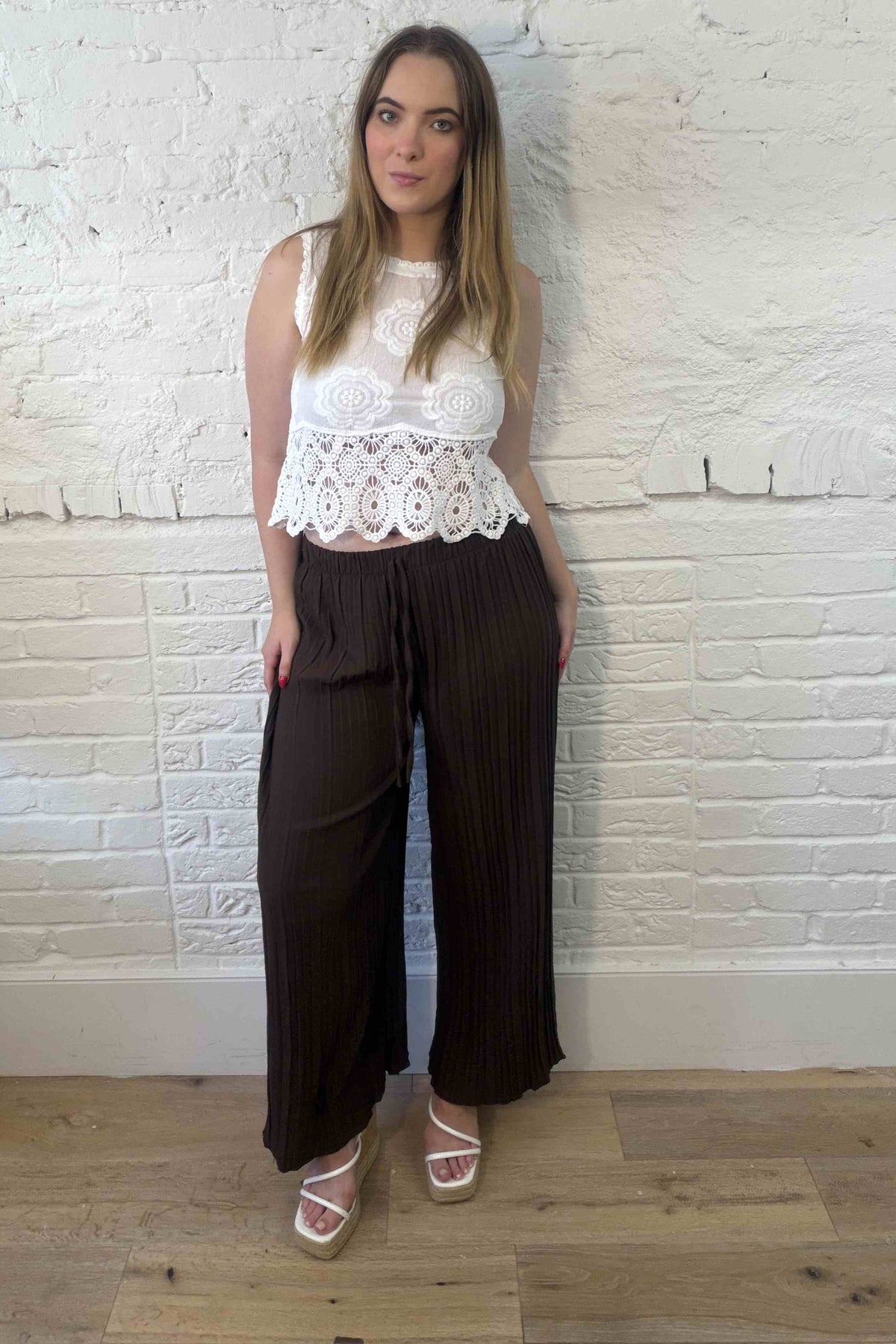 Plisse Wide Leg Trousers