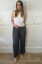 Plisse Wide Leg Trousers
