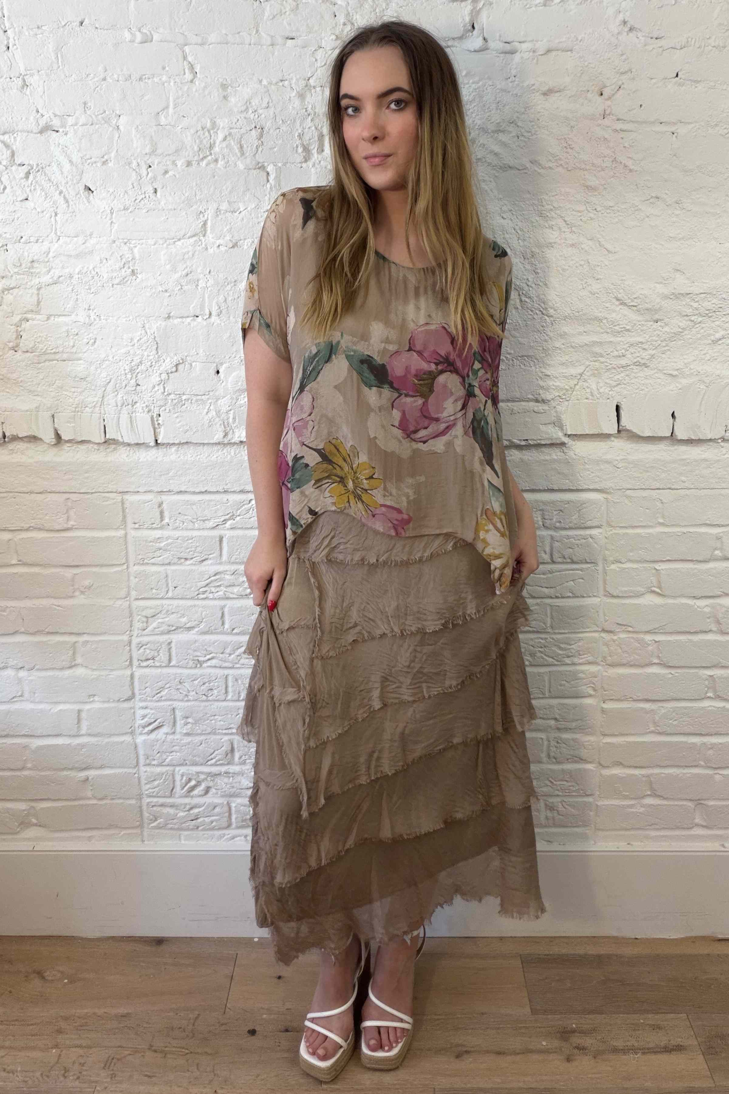 Floral Silk Overlay Dress