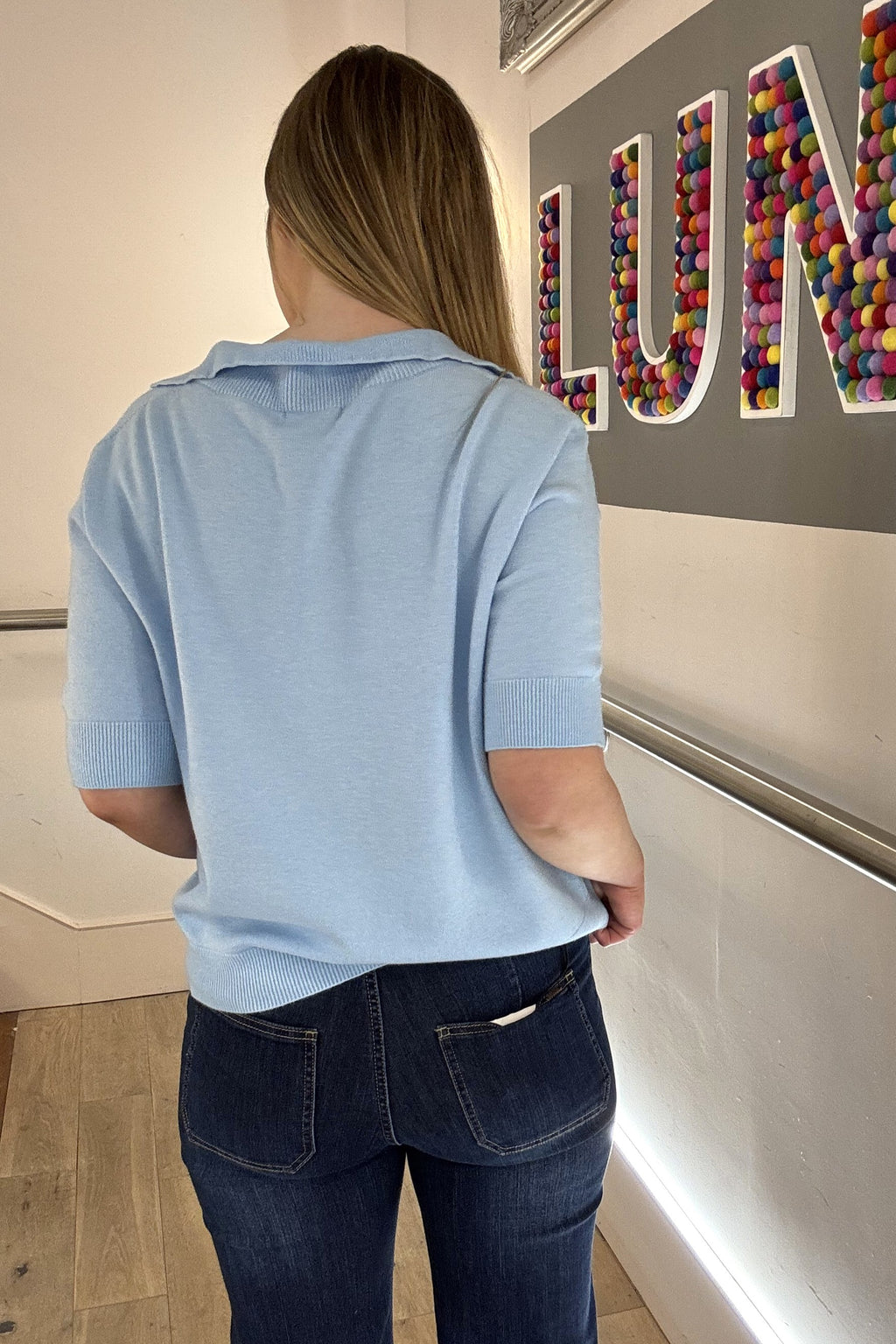 Short Sleeve Collared Fine Knit
