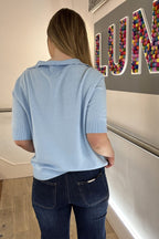 Short Sleeve Collared Fine Knit