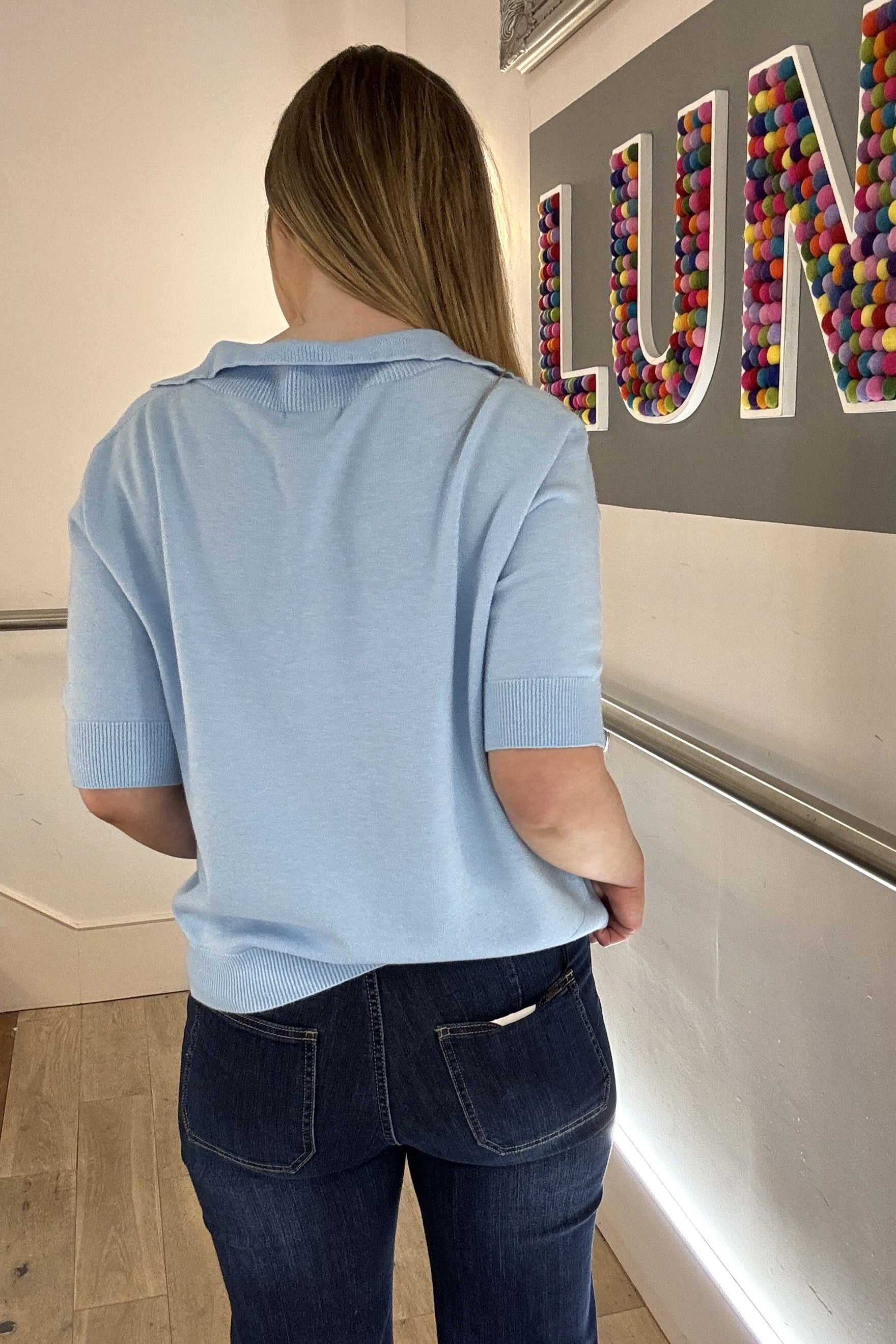 Short Sleeve Collared Fine Knit
