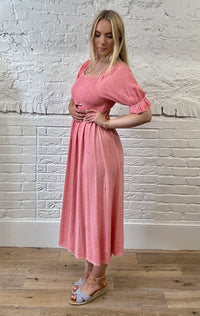 Cotton and Linen Mix Ruched Sleeve Dress