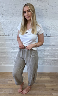 Cotton & Linen Mix Barrel Leg Trousers