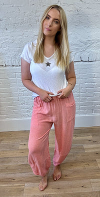 Cotton & Linen Mix Barrel Leg Trousers