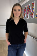 Short Sleeve Collared Fine Knit