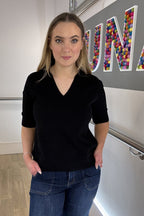 Short Sleeve Collared Fine Knit
