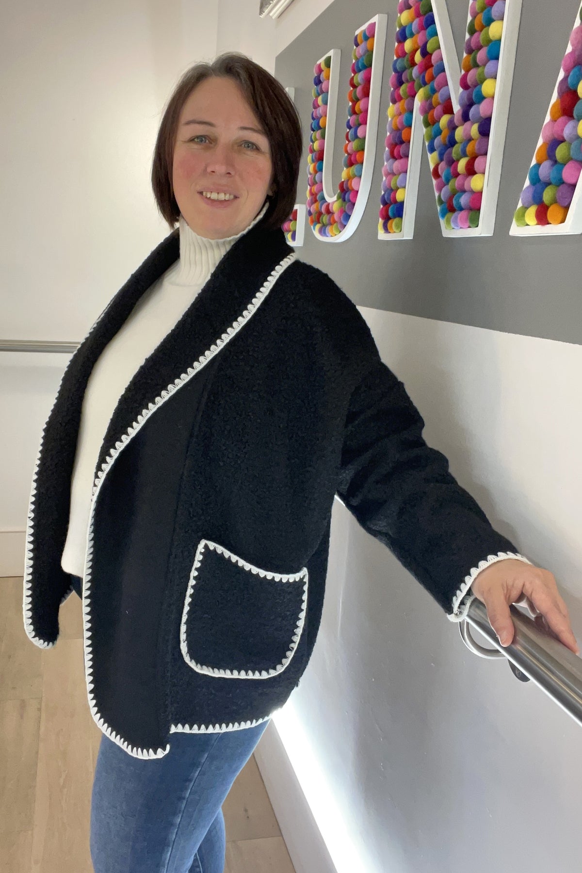 Blanket Stitch Boucle Style Jacket