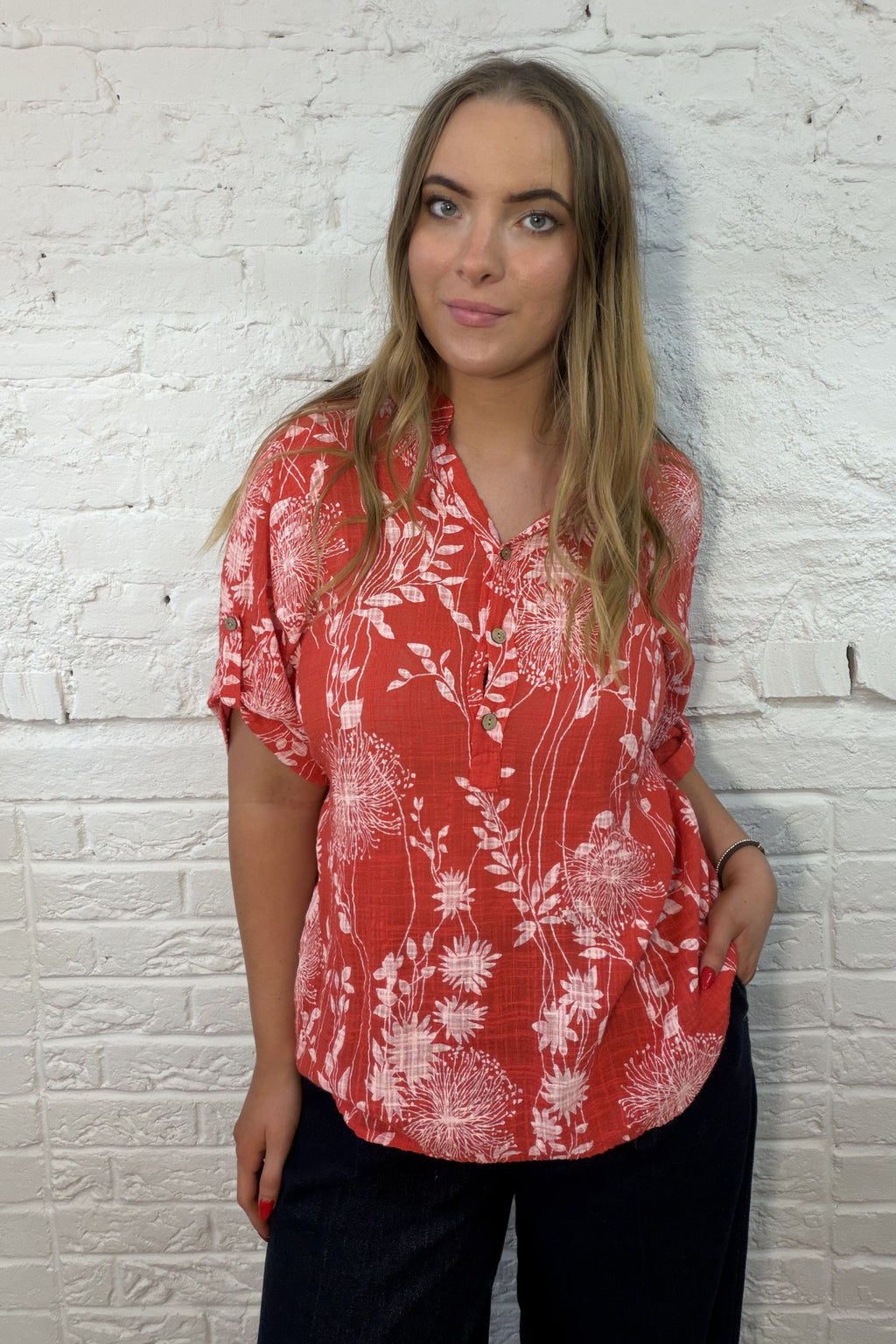 Dandelion Dream Roll-Sleeve Top