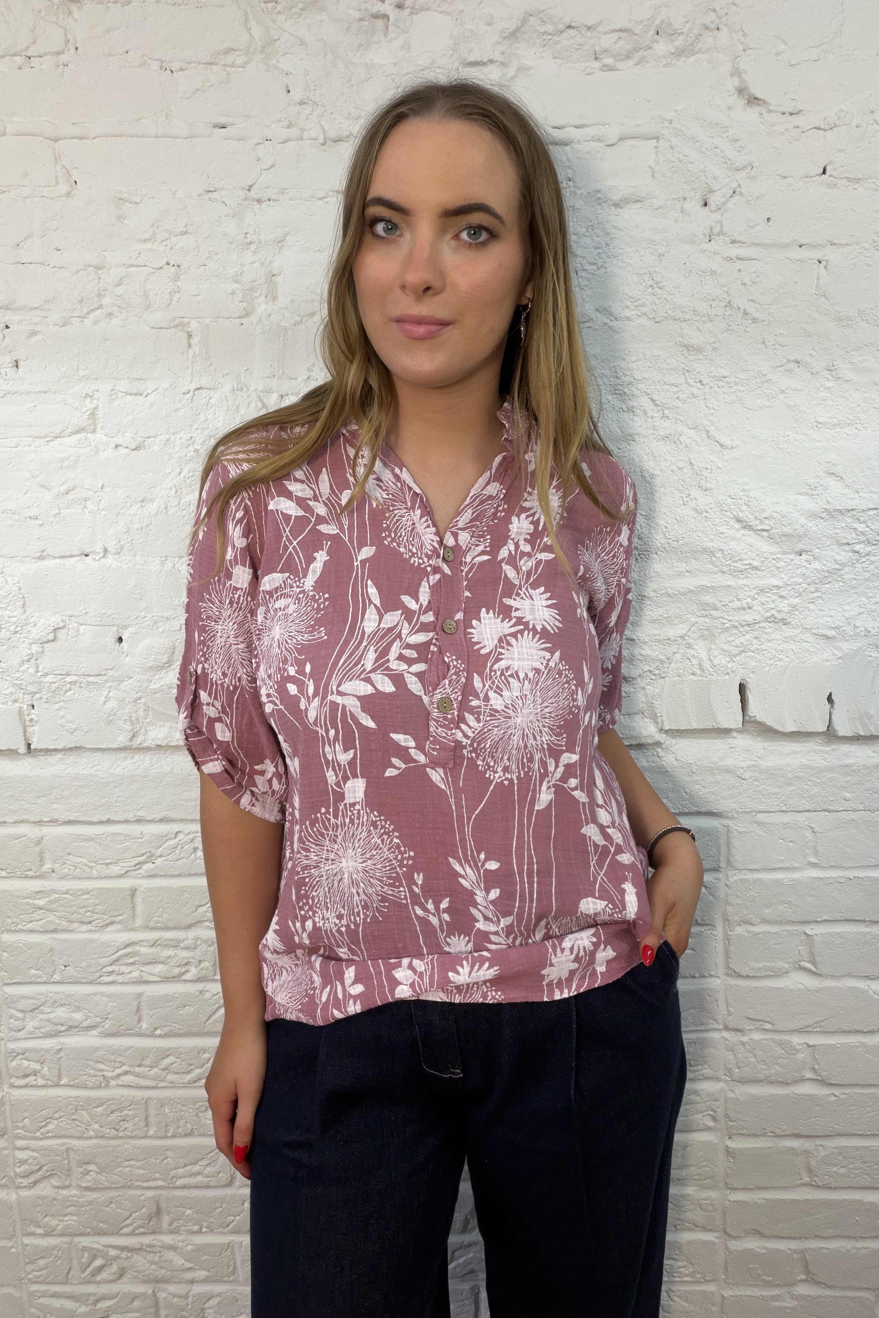 Dandelion Dream Roll-Sleeve Top