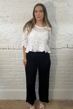 Plisse Wide Leg Trousers