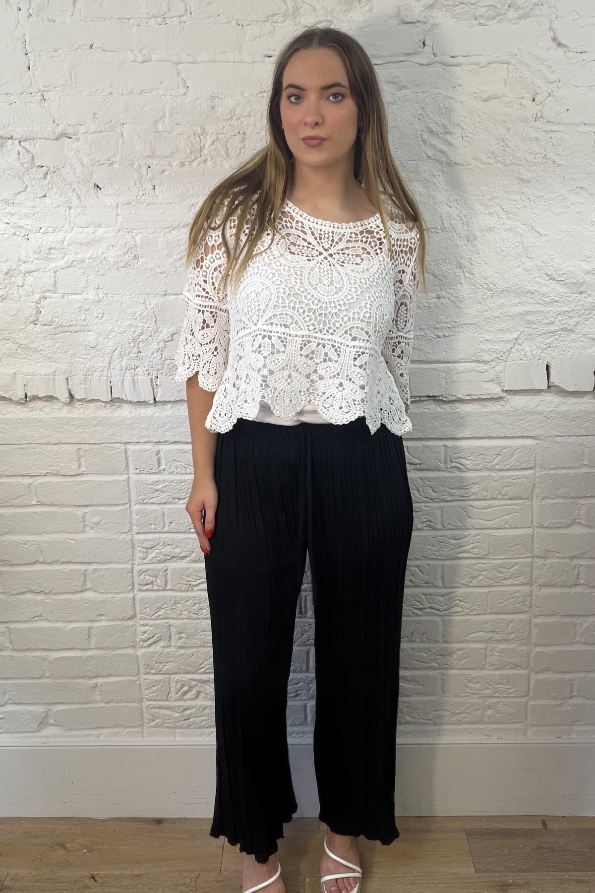 Plisse Wide Leg Trousers