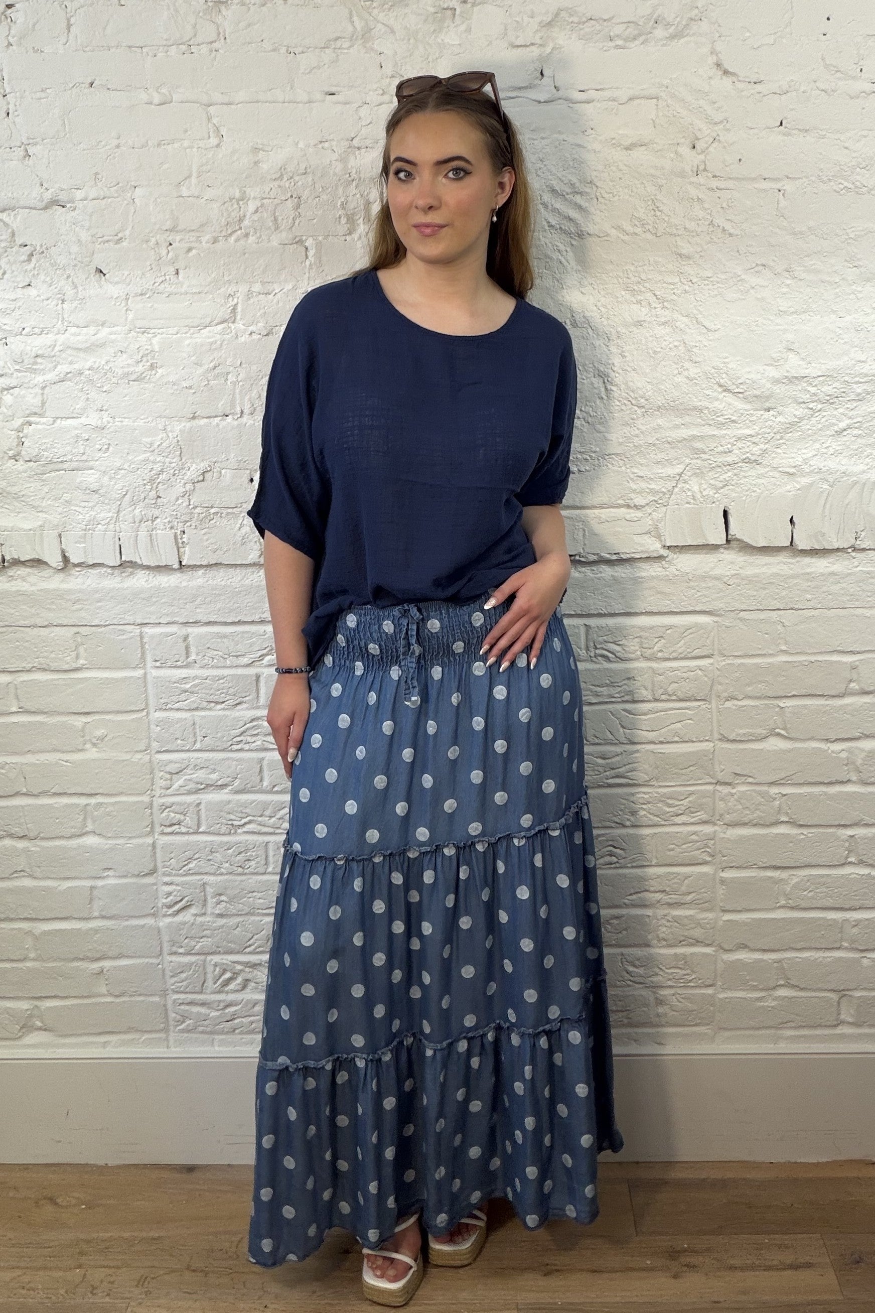 Ingrid Polka Tiered Maxi Skirt