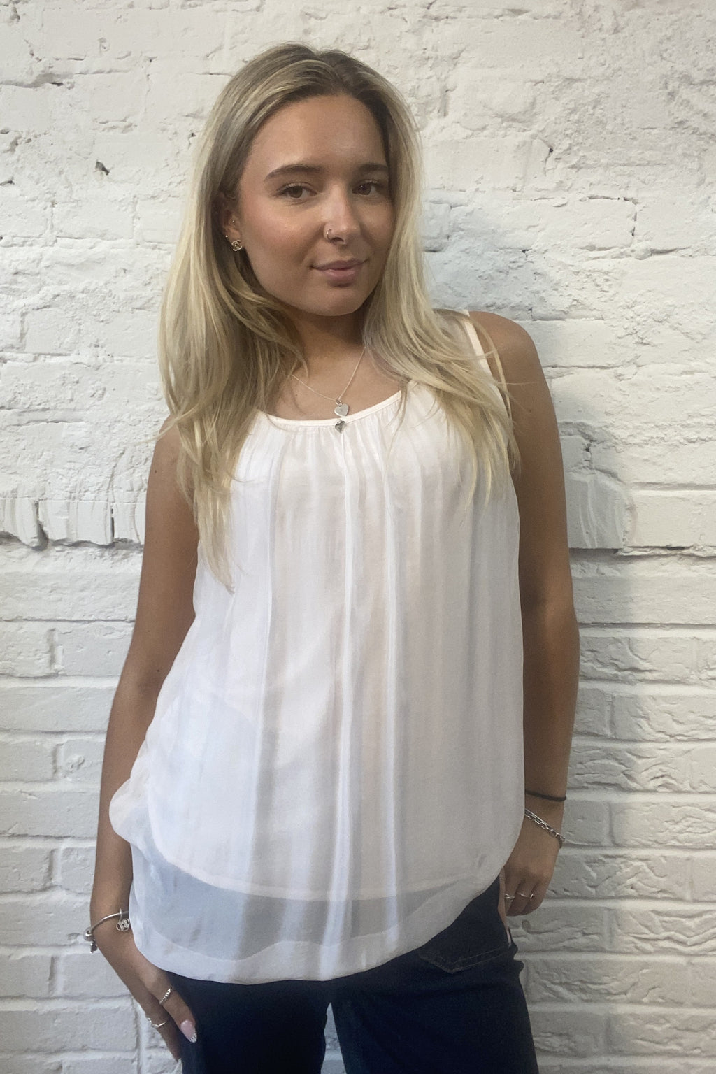 Silk Vest Top with Silver Heart Charm