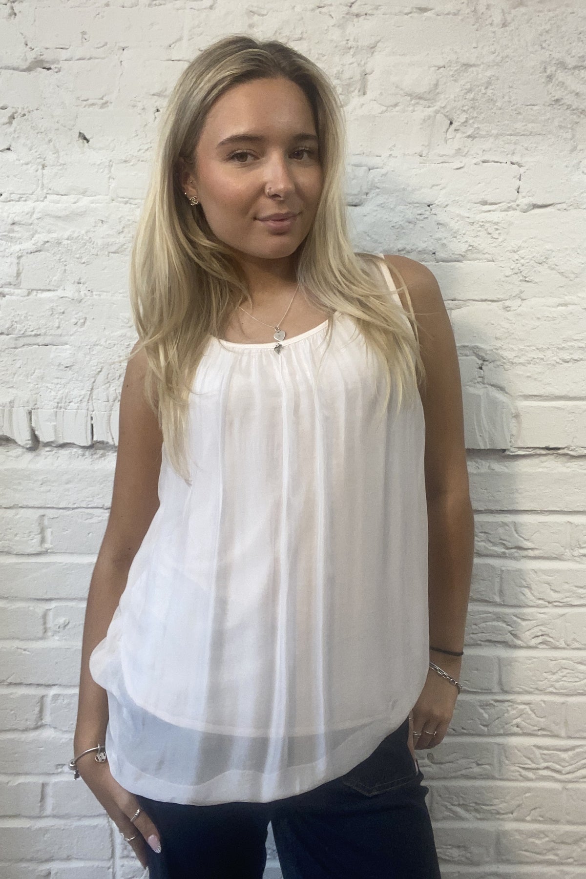 Silk Vest Top with Silver Heart Charm