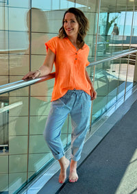 Button Detail Frayed Edge Tee