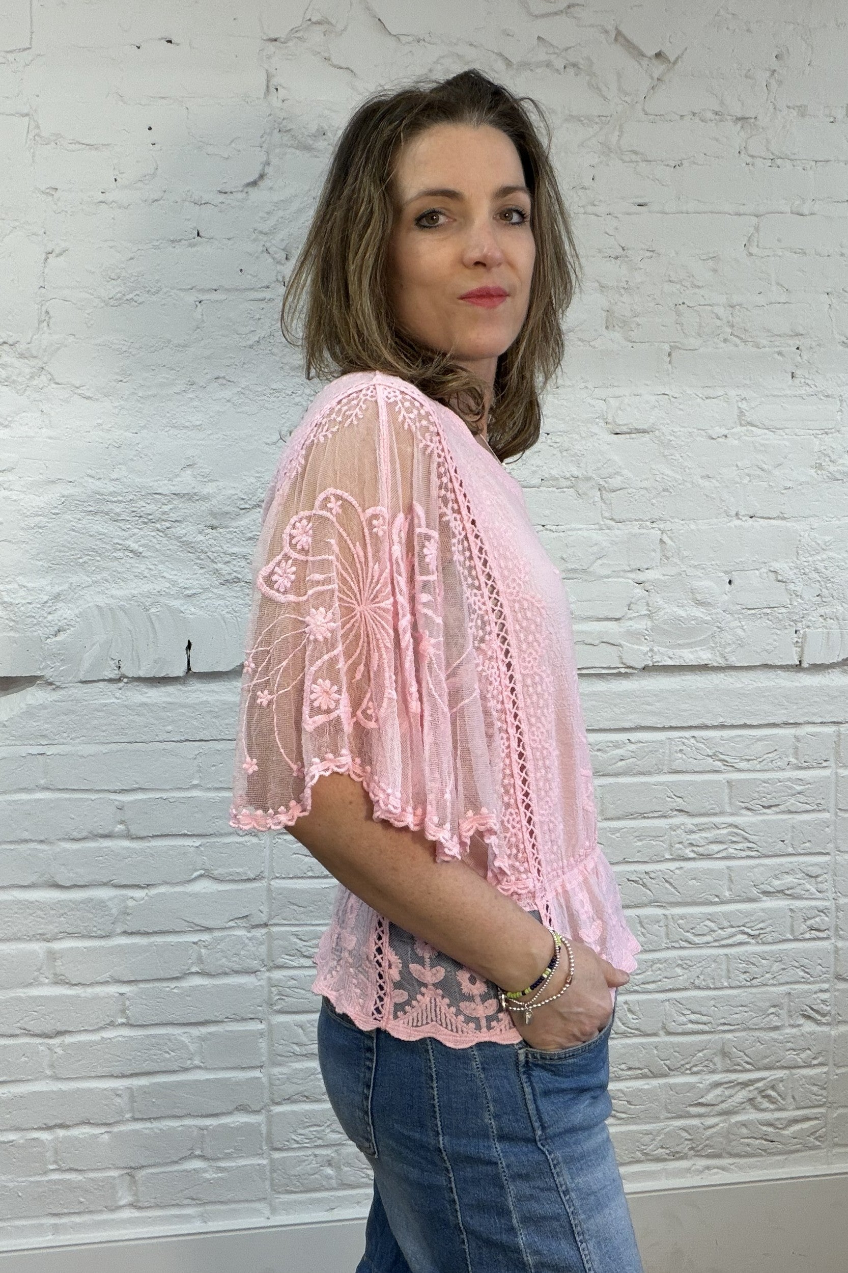 Embroidered Angel Sleeve Top