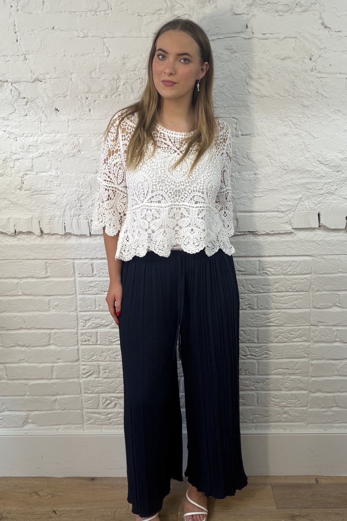 Plisse Wide Leg Trousers
