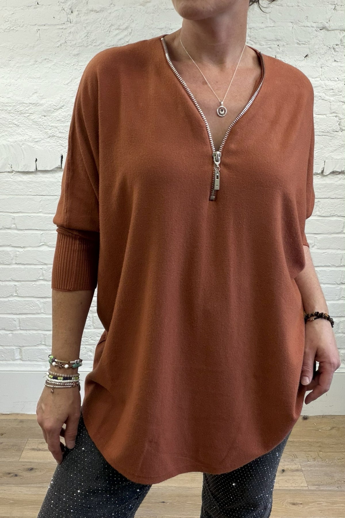 Julia Zip-Front Soft Knit