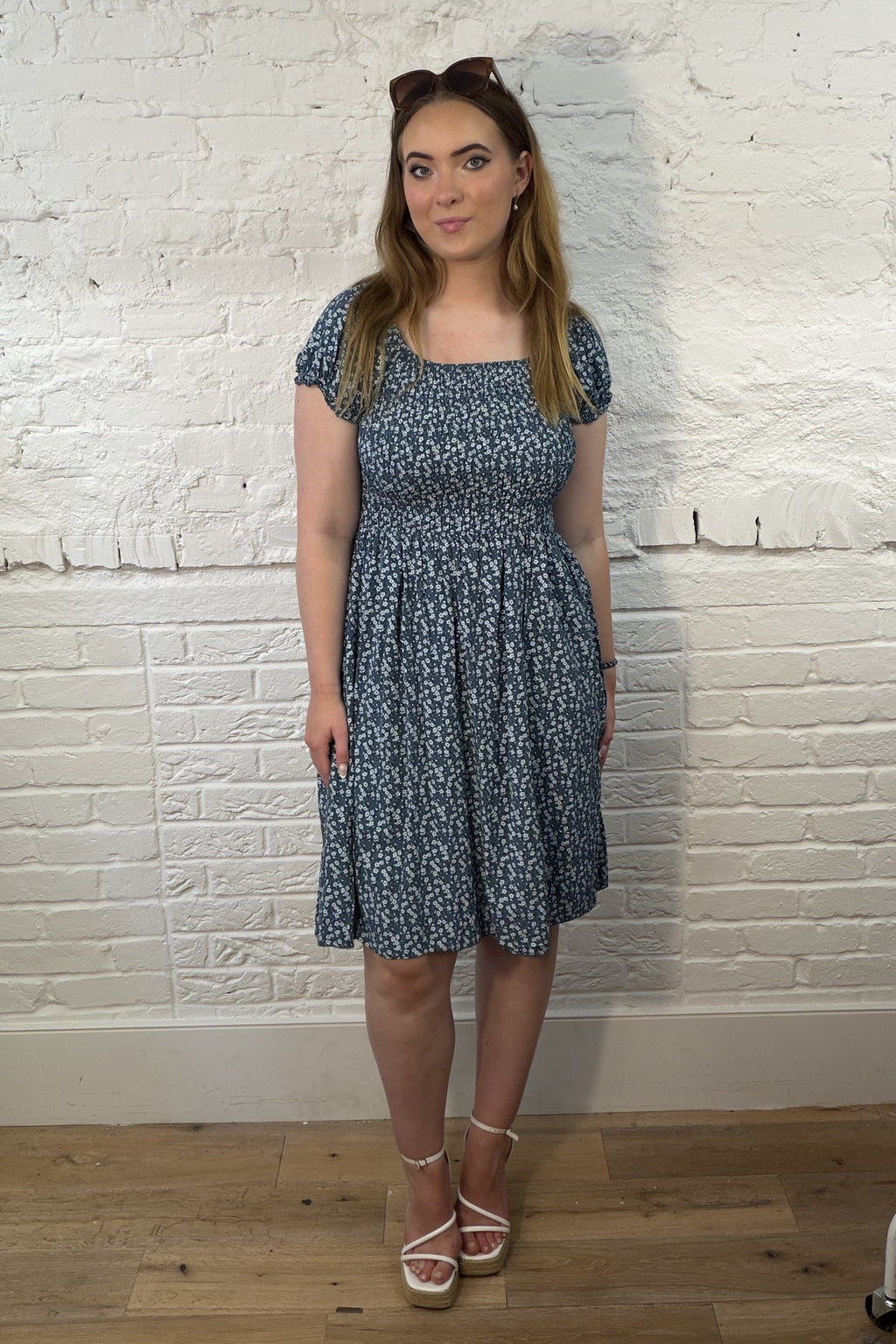 Short Ditsy Floral Smocked Dress