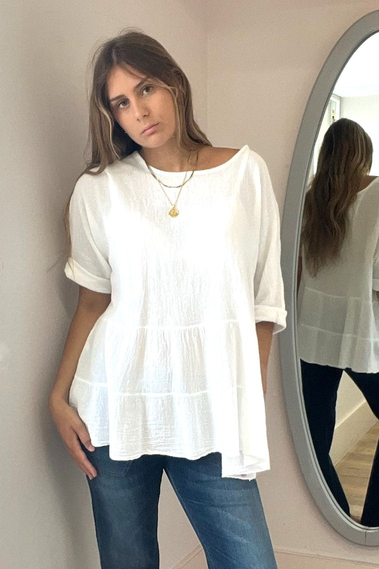 Oversized Linen & Cotton Mix Tiered Top