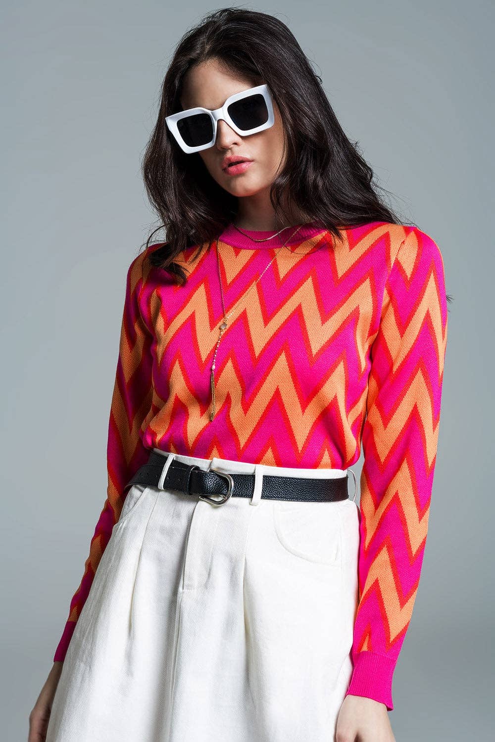 Fuchsia Jumper with Orange Zig Zag