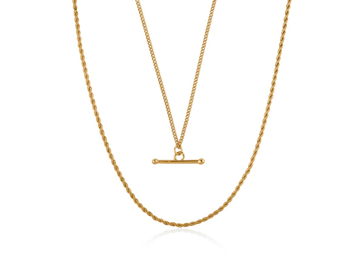 Marina Two Layered Chain Long Necklace with T-bar