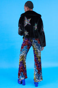 Jayley Bamboo Faux Fur Sequins Star Jacket